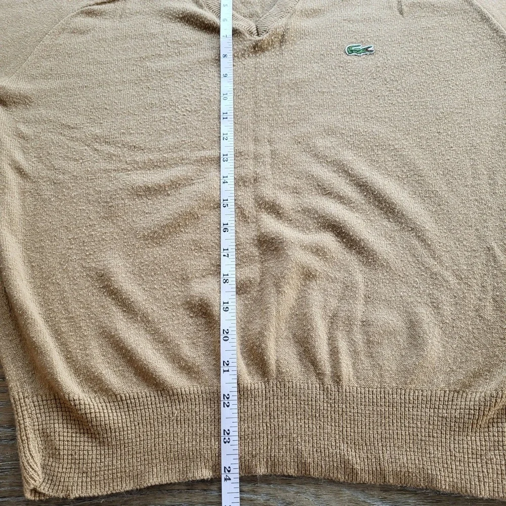 Vintage Izod Lacoste V-Neck Sweater Camel Tan Orlon Acrylic ILGWU USA Large